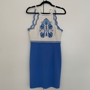 Beautiful blue motif scalloped sleeved dress